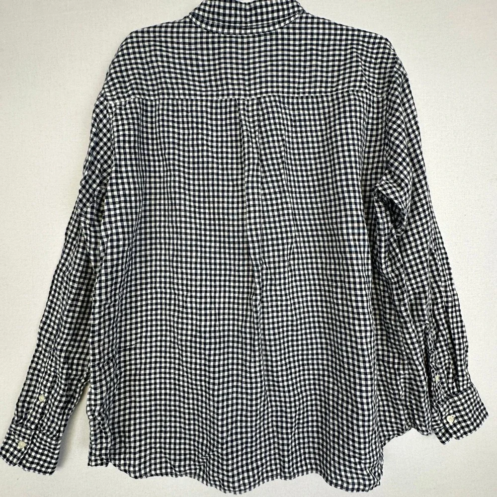 Uniqlo Linen Button Down Shirt Womens L Navy Blue Gingham Excellent Long Sleeve - Picture 2 of 10